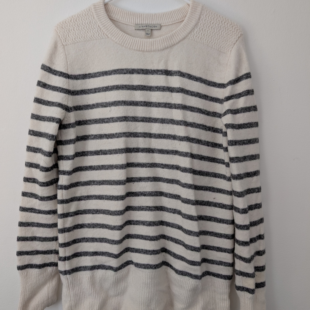 Women's Long Striped Sweater - White and Gray